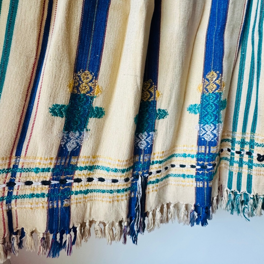 Vintage 70s Supercraft Skirt Blue Teal Woven Embroidered Fringe Boho Medium - Picture 4 of 8